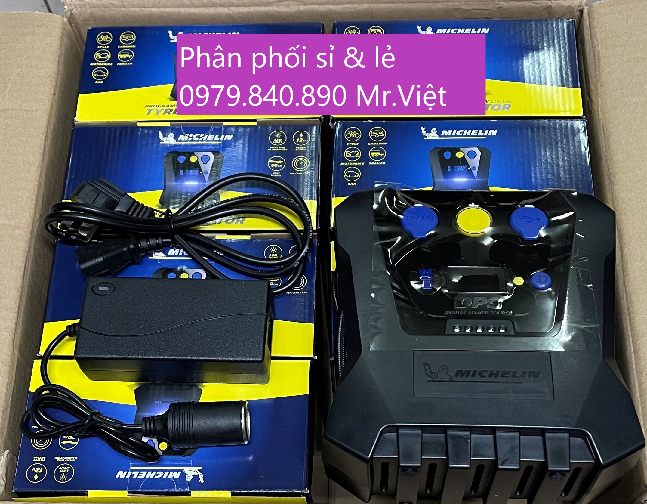 Bơm Lốp TỰ NGẮT MICHELIN 12266 - Tặng Kèm Bộ Chuyển Nguồn 220v sang 12v