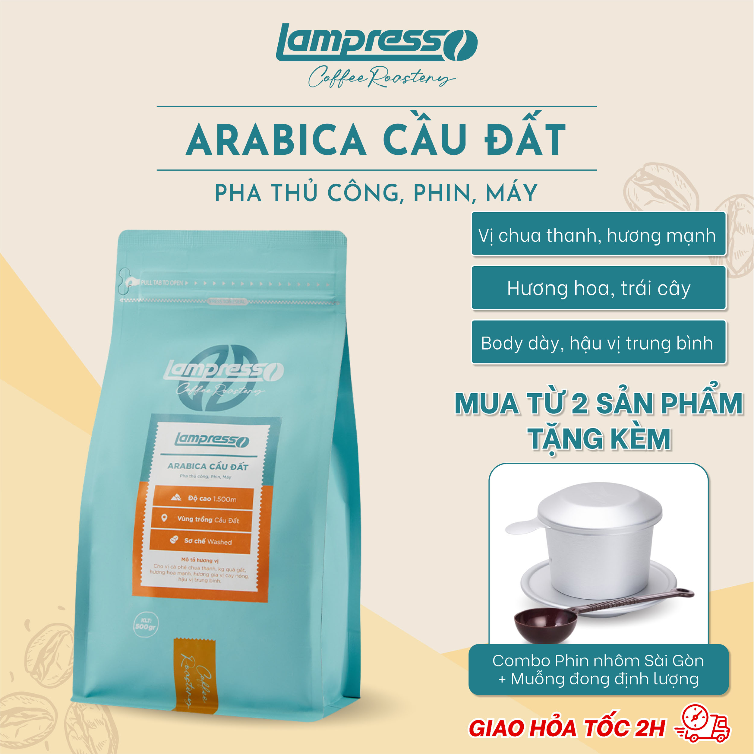 Cà phê Arabica Cầu Đất cafe chua thanh, thơm nồng tự nhiên - Lampresso Coffee