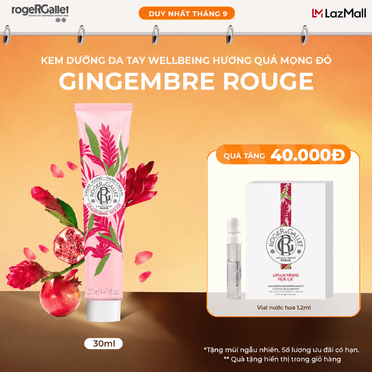 [09/2027] Kem dưỡng da tay Wellbeing hương quả mọng đỏ Roger&Gallet Gingembre Rouge 30ml