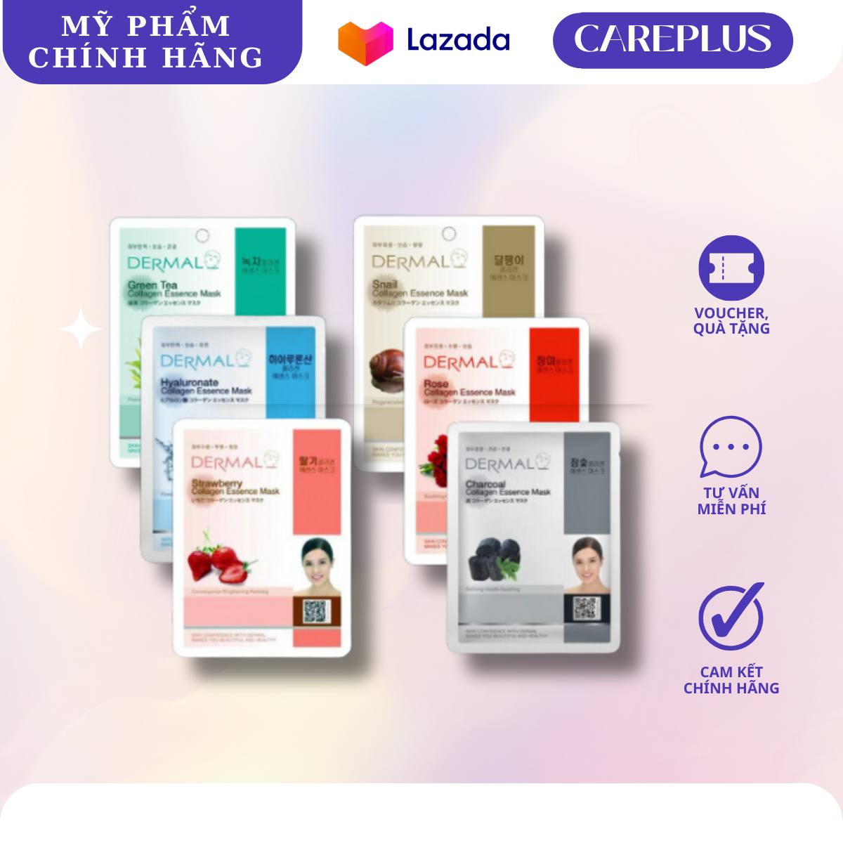 Combo 10 miếng mặt nạ dưỡng trắng da Dermal Hàn Quốc 23gram