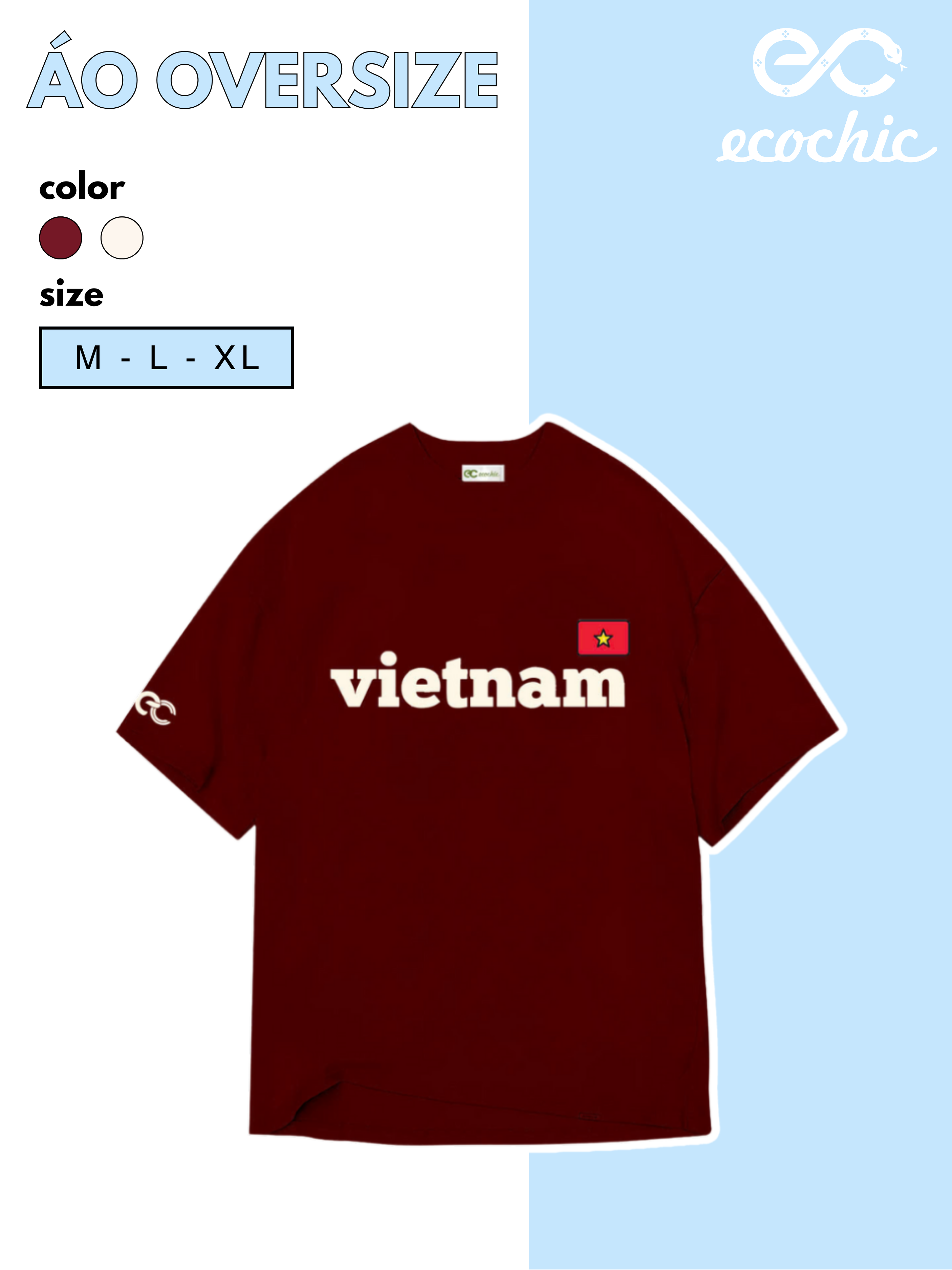 [Nhập mã LAZSOCIAL99 30% tối đa 99k]Áo Phông Lá Cờ Việt Nam ECOCHIC Áo Thun Thêu Hình Lá Cờ Form Rộng Unisex Local Brand Chính Hãng B165