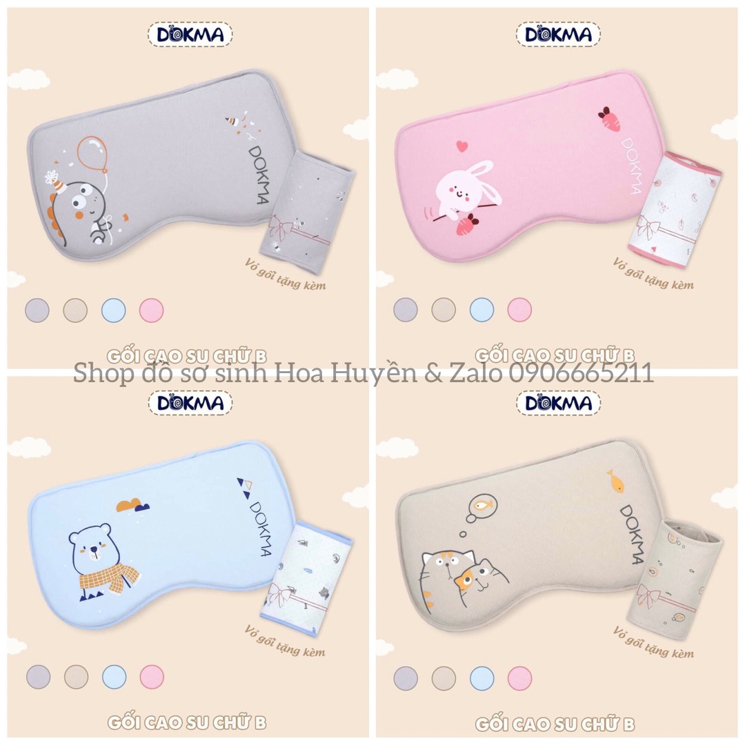 Dokma Gối cao su non Cao Cấp cho bé sơ sinh kiểu dáng hình chữ B  Hàng chính hãng Dokma Tặng kèm thêm vỏ gối