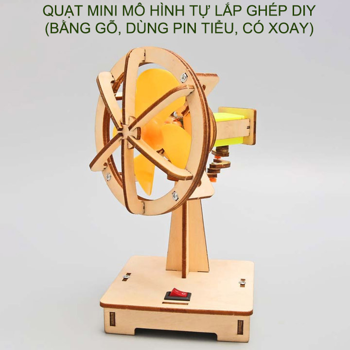 Quạt mô hình mini tự lắp ghép DIY, loại có thể quay, dùng pin tiểu