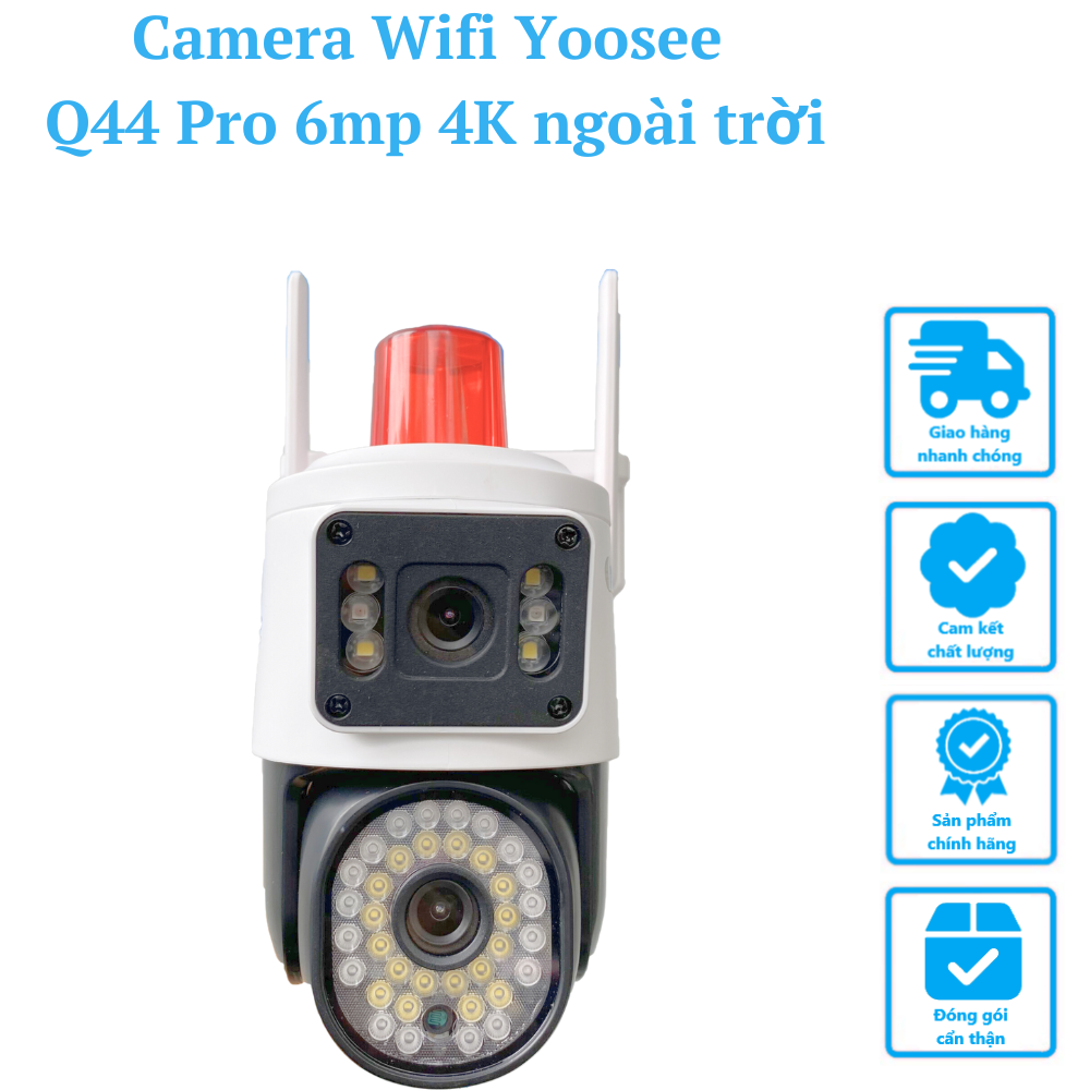 Camera Wifi Yoosee 2 khung hình Q44 PRO 6MP 4K Ngoài trời 2 ống kính 2 khung hình Đèn báo động đỏ