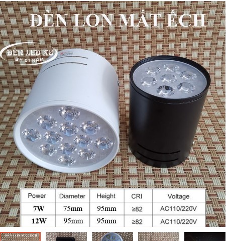 Đèn lon đèn ống bơ mắt ếch ốp trần 7w-12w. ánh sáng trắng/vàng