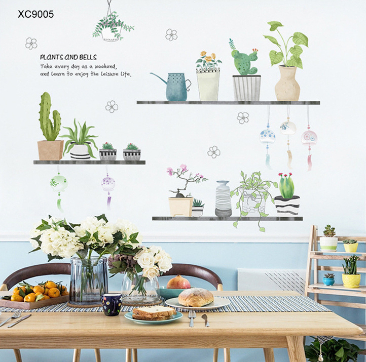 Decal dán tường mẫu chậu hoa XC9005 - Giấy dán nền kính  nền gạch trang trí phòng khách  phòng ngủ - Phụ kiện trang trí nhà cửa - Decor nhà đẹp