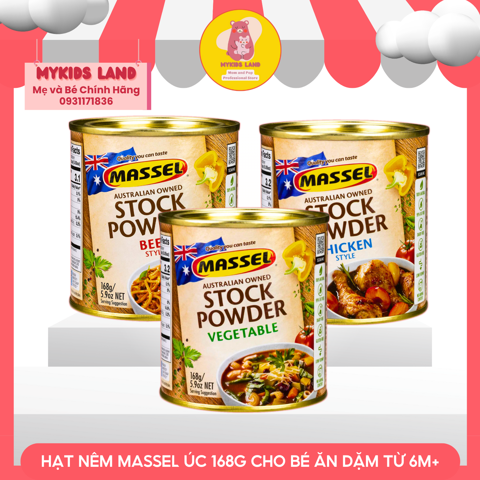 Hạt nêm massel úc 168g cho bé ăn dặm từ 6m+ - gia vị ăn dặm