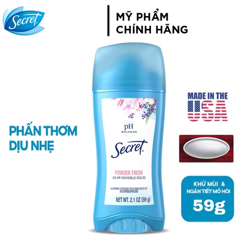 [NK Mỹ] Lăn sáp khử mùi nữ Secret 59g (sáp trắng ) Powder Fresh:5631