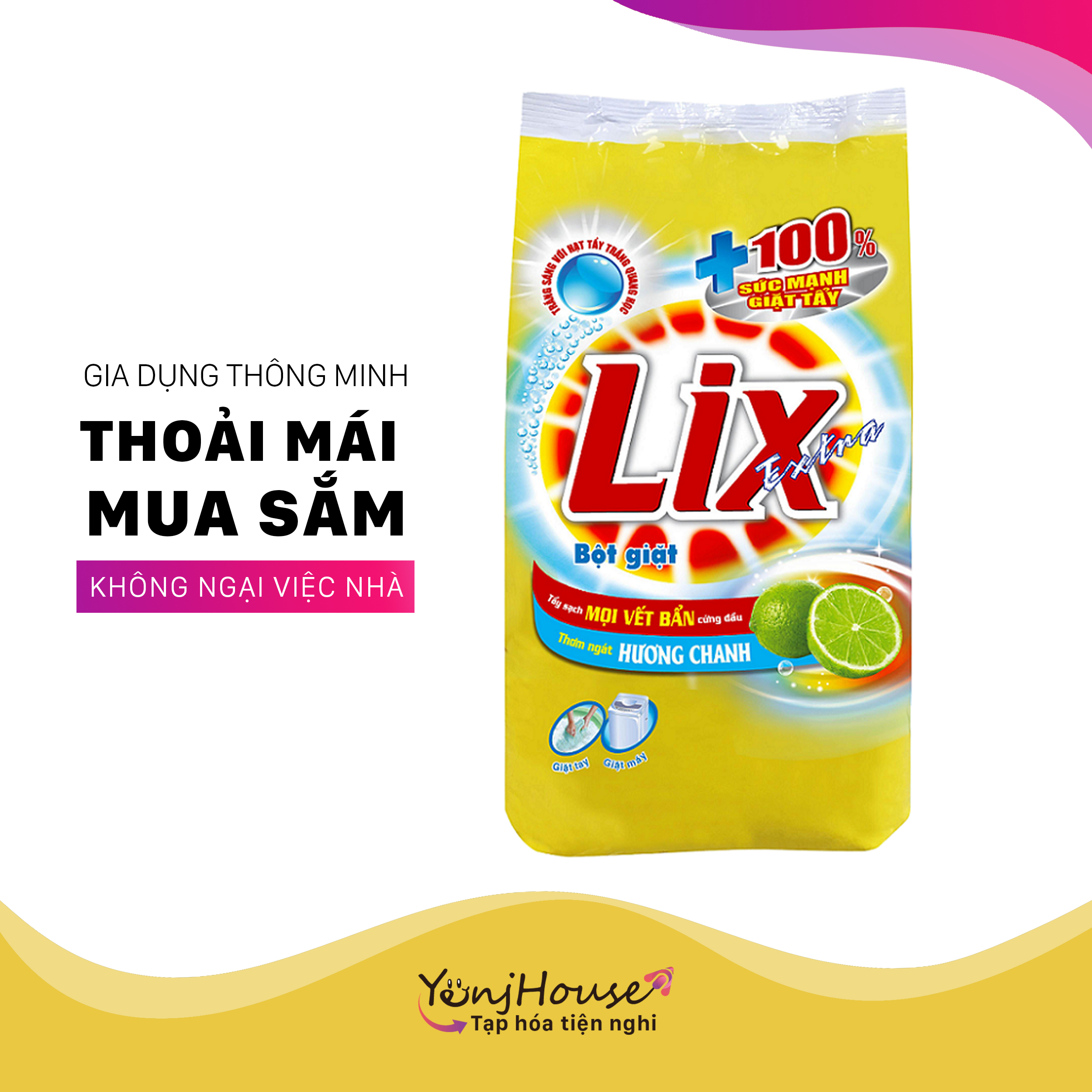 Bột giặt LIX EXTRA 250gram HƯƠNG CHANH dành cho giặt máy, giặt tay tẩy cực mạnh