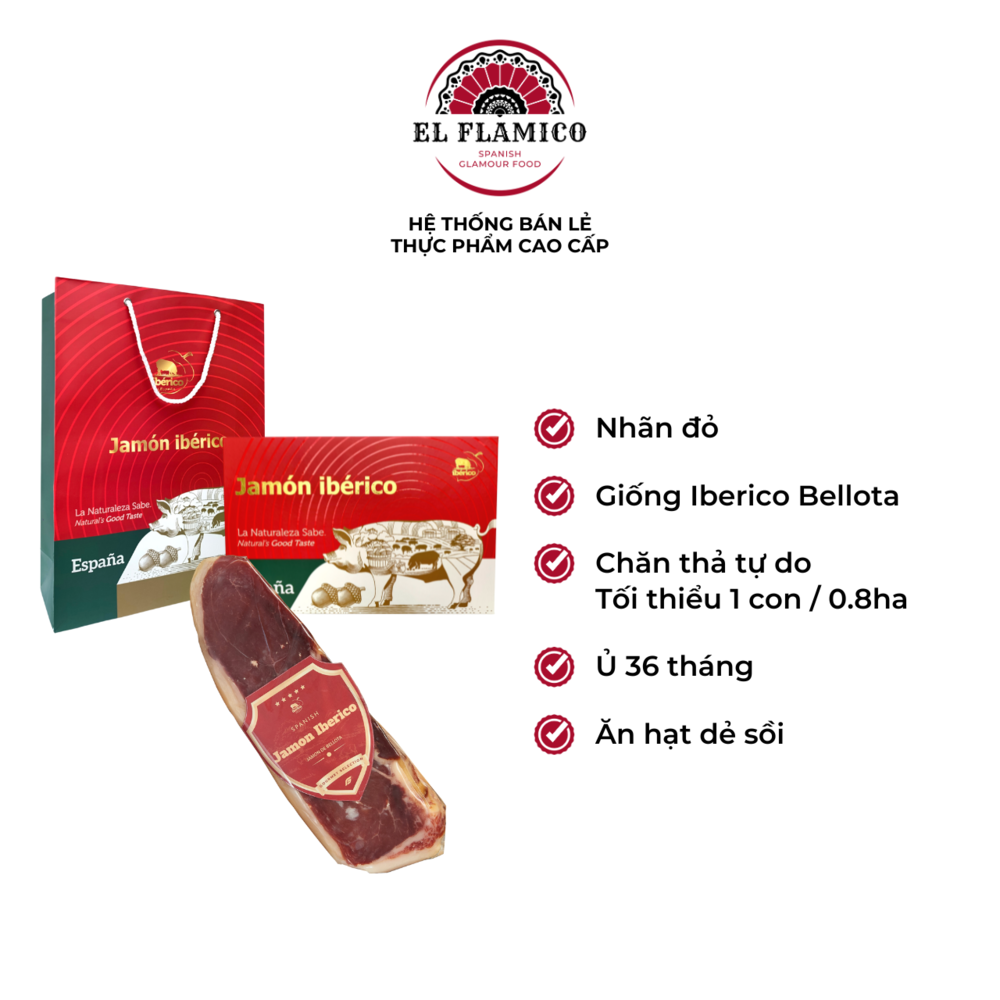 Thịt đùi sau Iberico Bellota mini 1kg, nhãn đỏ ủ 36 tháng