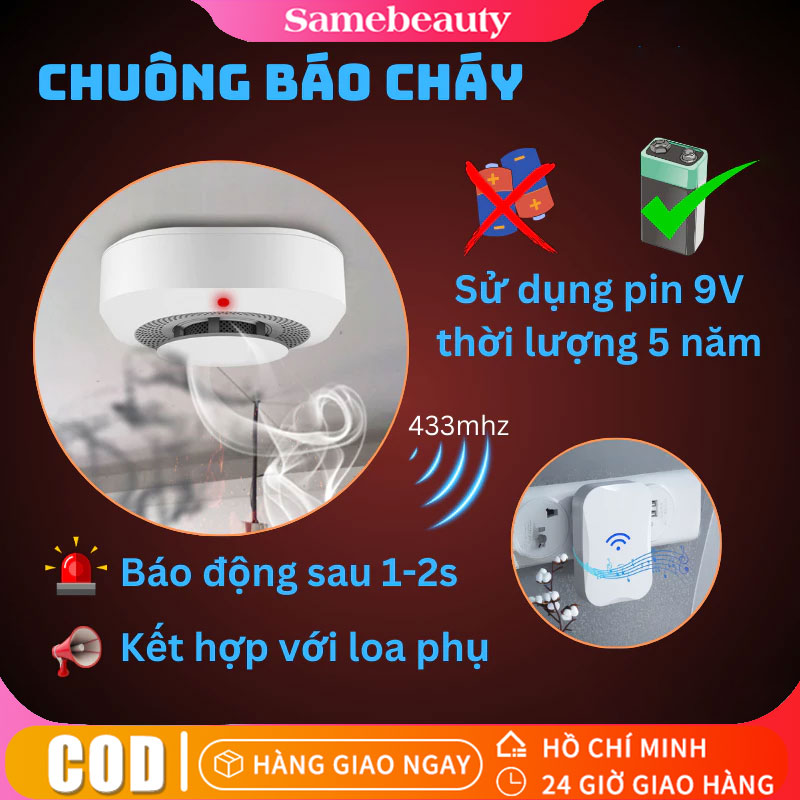 Chuông báo cháy cảm biến báo khói không dây thông minh tự động độ nhạy cao