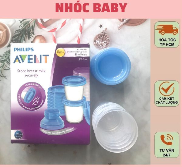 Cốc trữ sữa philips avent ly trữ sữa avent 10 cốc và 2 cổ nối 180ml - 1 đổi 1 nếu lỗi nsx