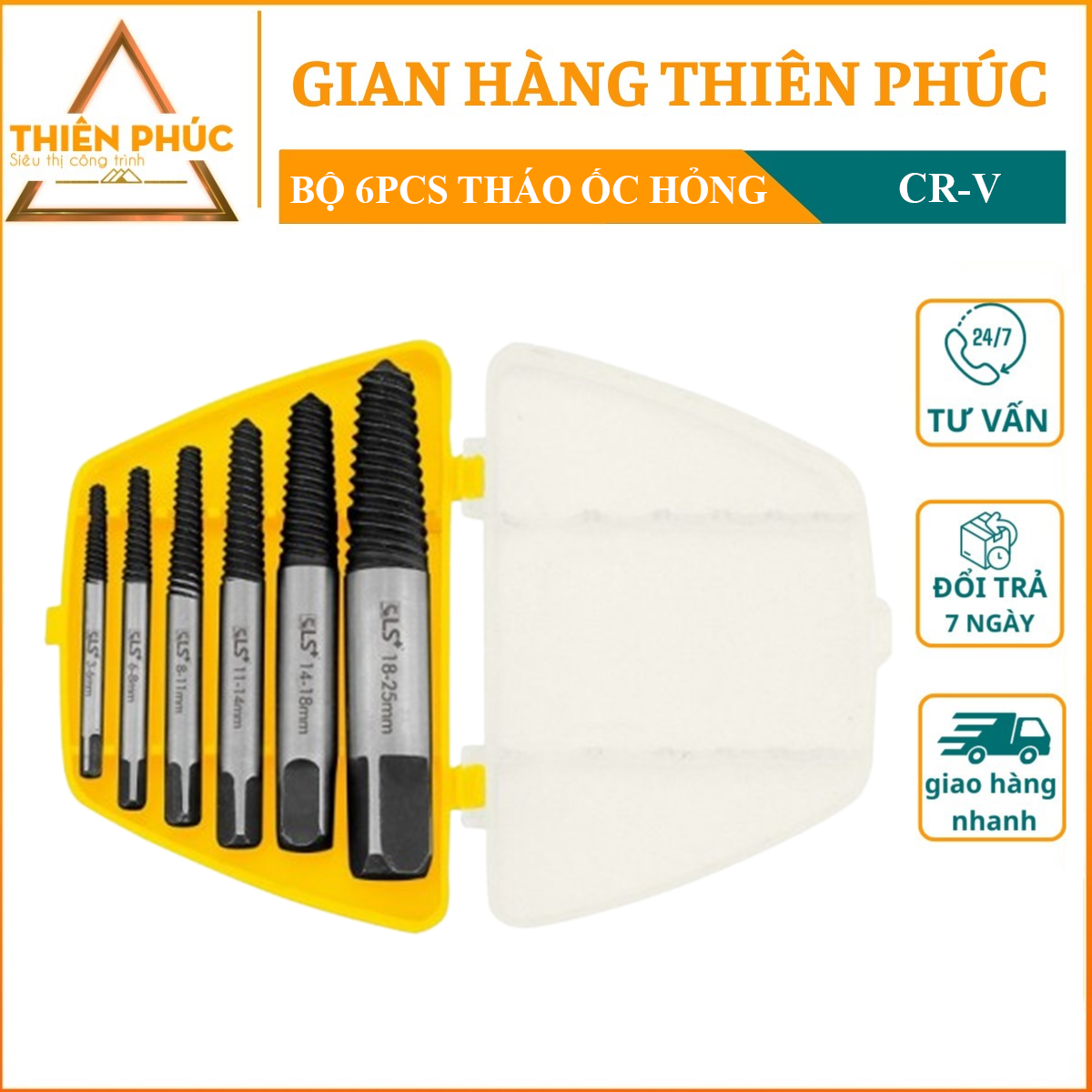 Bộ dụng cụ tháo ốc vít hỏng, đầu vặn lấy vít gãy, ốc gãy 6 cây đủ kích thước