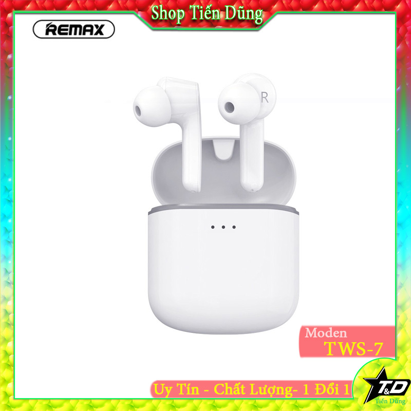 Tai nghe Bluetooth True Wireless Remax TWS-7 V5.0 kết nối từng tai riêng lẻ âm thanh cực hay pin dùng đến 4H chống nước tiêu chuẩn IPX5