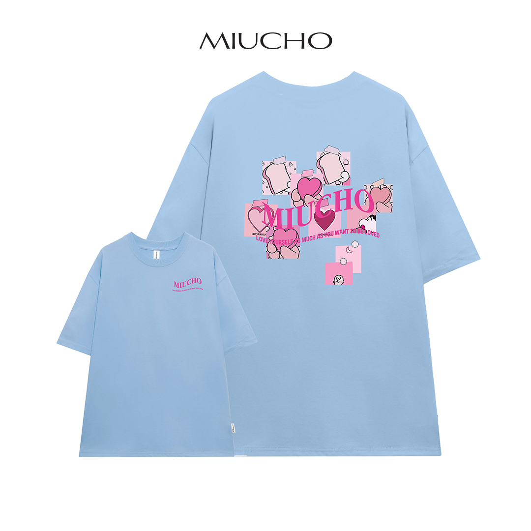 Áo thun unisex form rộng AT371 Miucho basic tee tay lỡ dành cho nam nữ in graphic