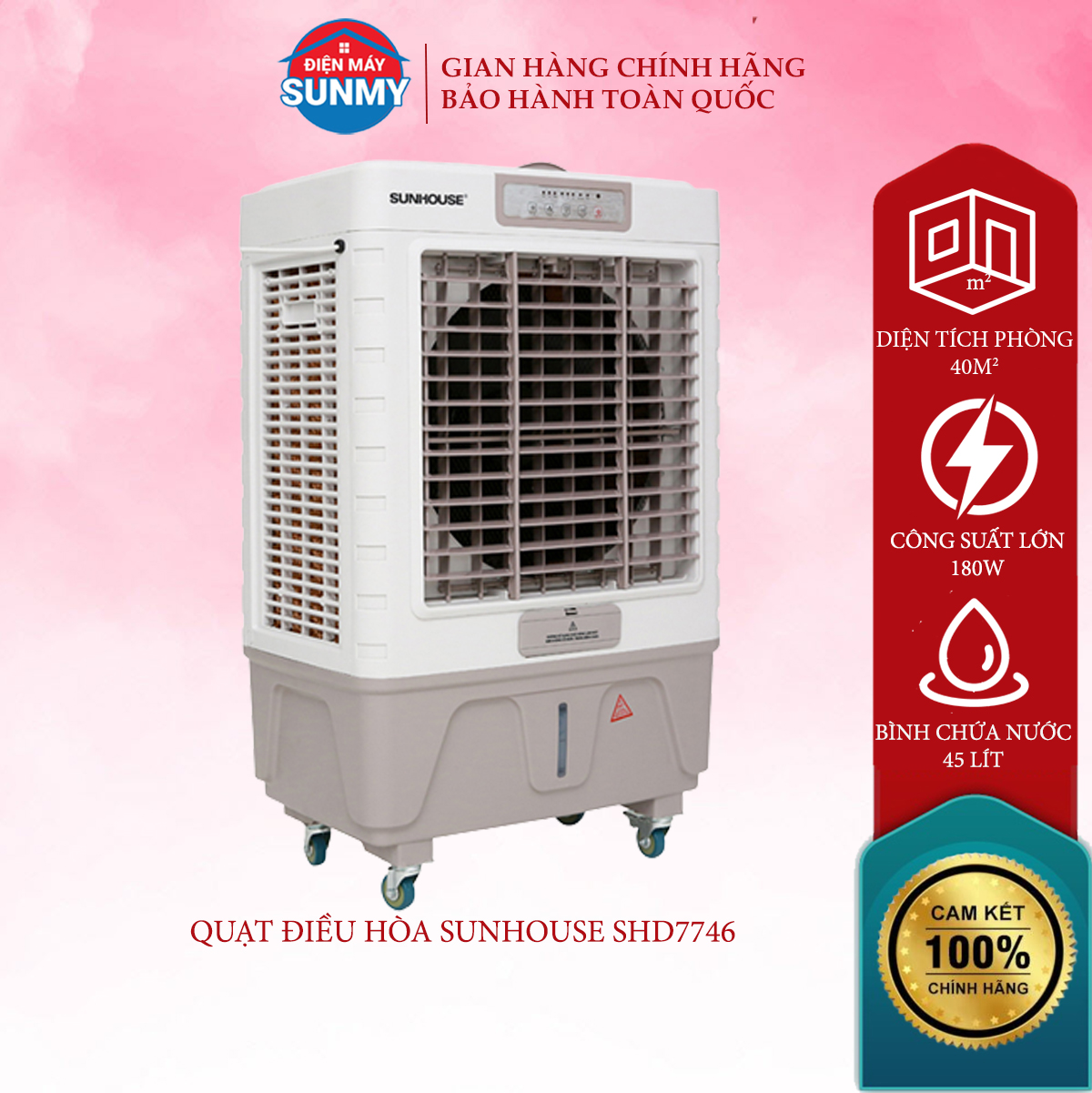Quạt điều hòa Sunhouse SHD7746 45L, quạt hơi nước, máy làm mát không khí Sunhouse - Bảo hành chính hãng toàn quốc - Điện máy Sunmy