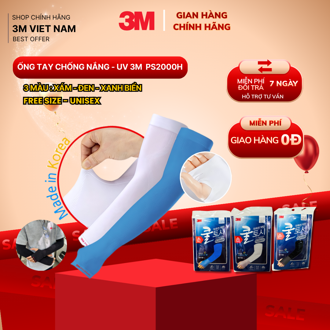 GIẢM SỐC [1 Cặp] Ống Tay 3M™ Chống Nắng amp; Tia UV 50+  xỏ ngón Free size lt; 90 kg , Kéo dài 50cm Phủ mu bàn tay  Mipan AquaX UV Protection Cool Wristlet PS2000H  6 màu