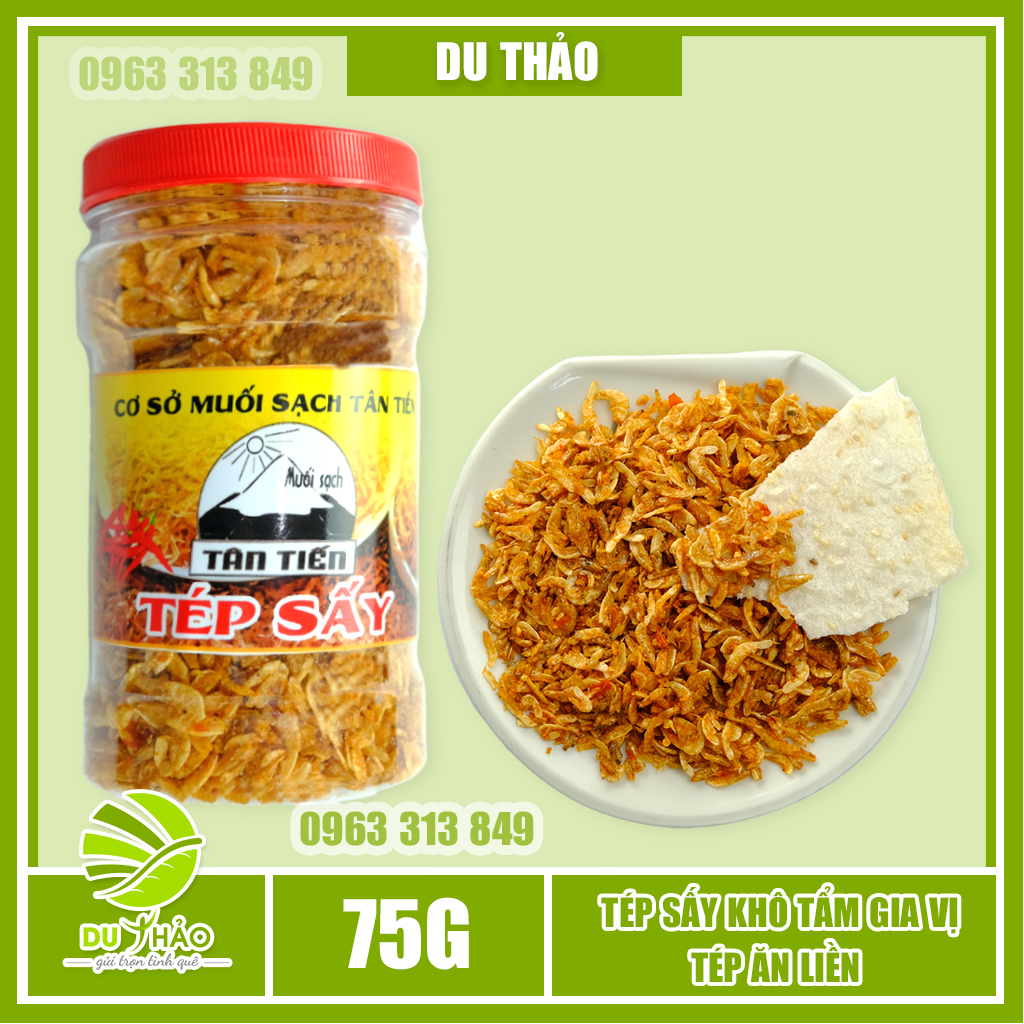 Tép sấy khô tẩm gia vị ăn liền, tép khô Tân Tiến không cay, Tép khô ăn liền cay vừa 75g, ăn kèm cơm ,mì gói