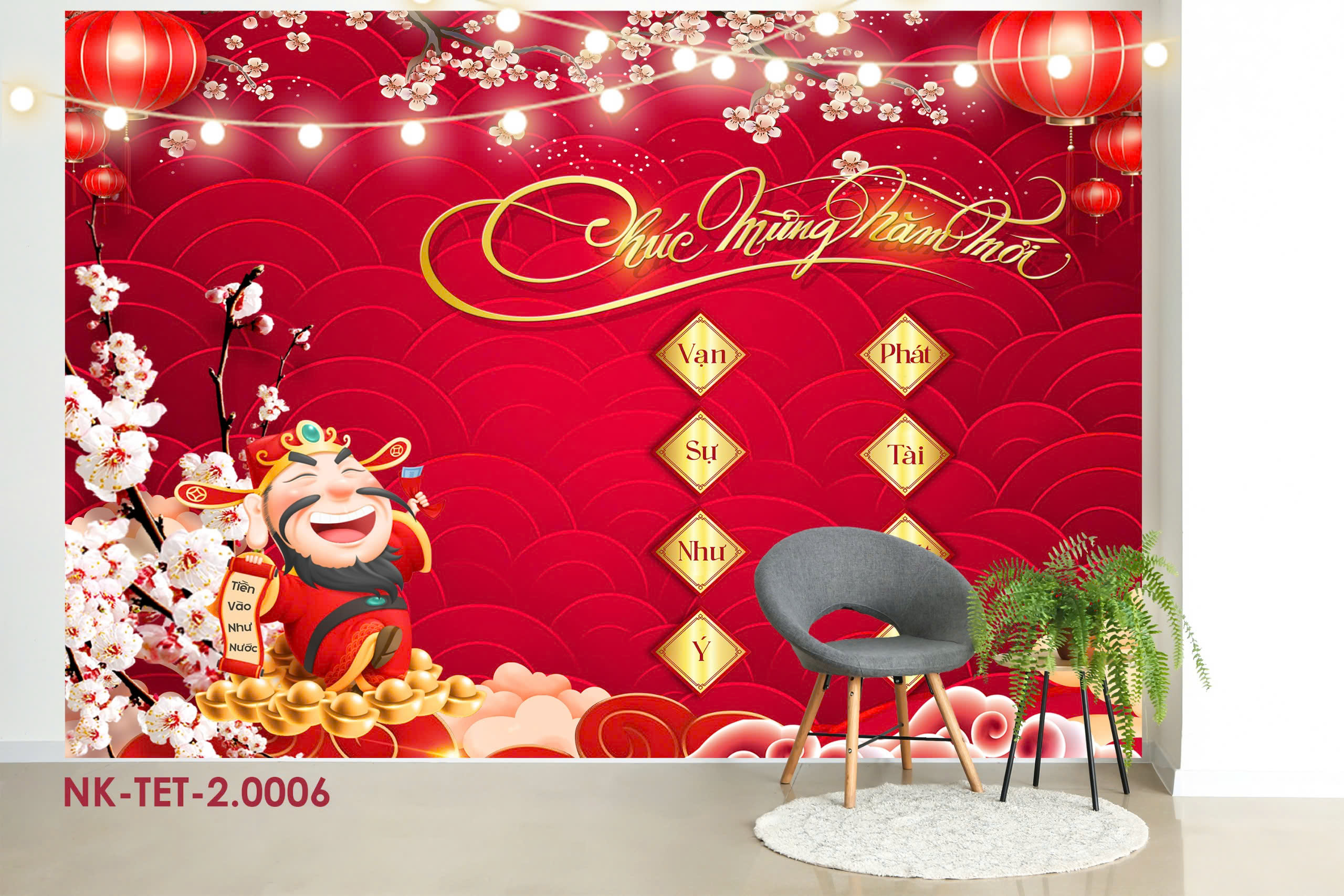 (Tặng đinh móc+keo dán) Phông nền, tranh vải treo tường, backdrop Tết, Tết Nguyên Đán, Happy New Year, trang trí sự kiện