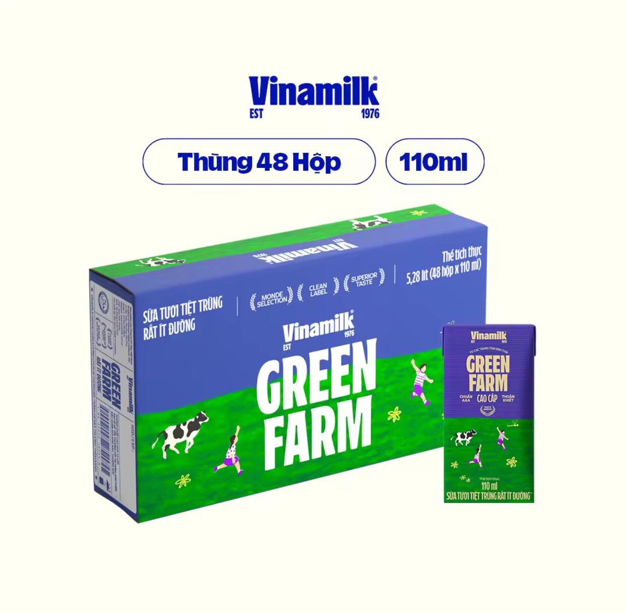 Combo 2 lốc Sữa tươi rất ít đường Vinamilk Green Farm hộp 110ml