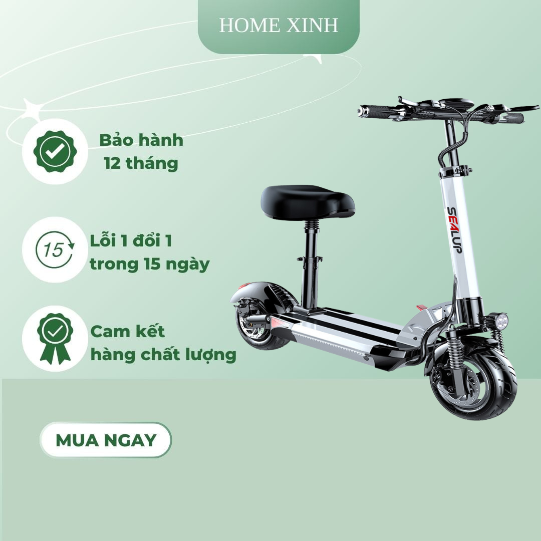 Xe scooter điện gấp gọn SEALUP Q8 bản 48V động cơ 500W pin 28,6AH đi 120KM - Tặng khóa từ NFC hiện đại