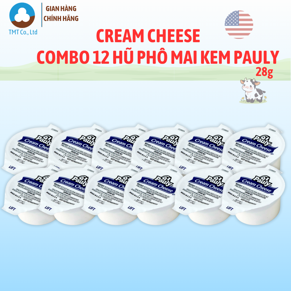 Combo 12 hũ Phô mai kem Pauly Cream Cheese 28g /hũ nhập khẩu Mỹ