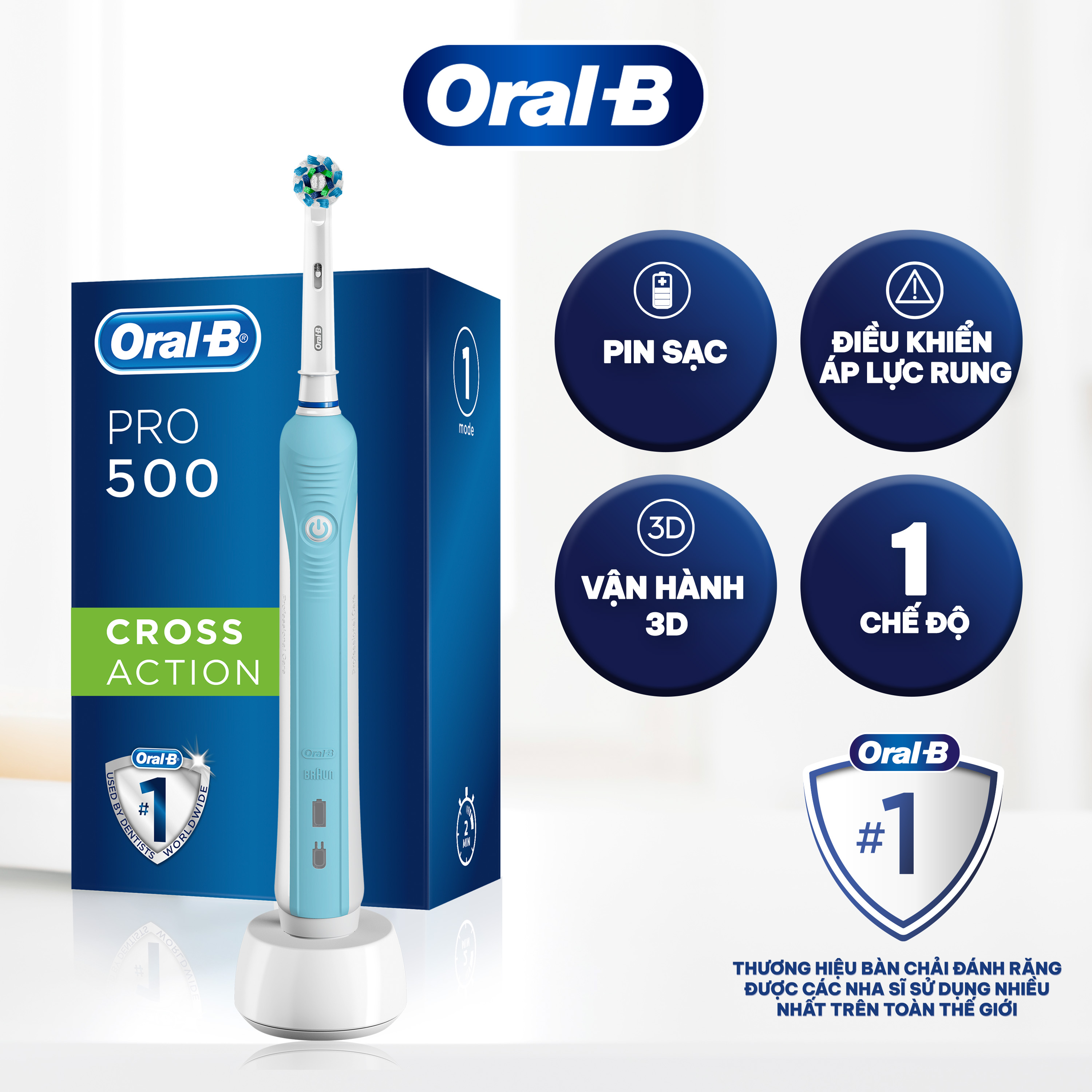 Bàn chải điện OralB Pro 500 D16.513 bảo hành 24 tháng 1 Đổi 1