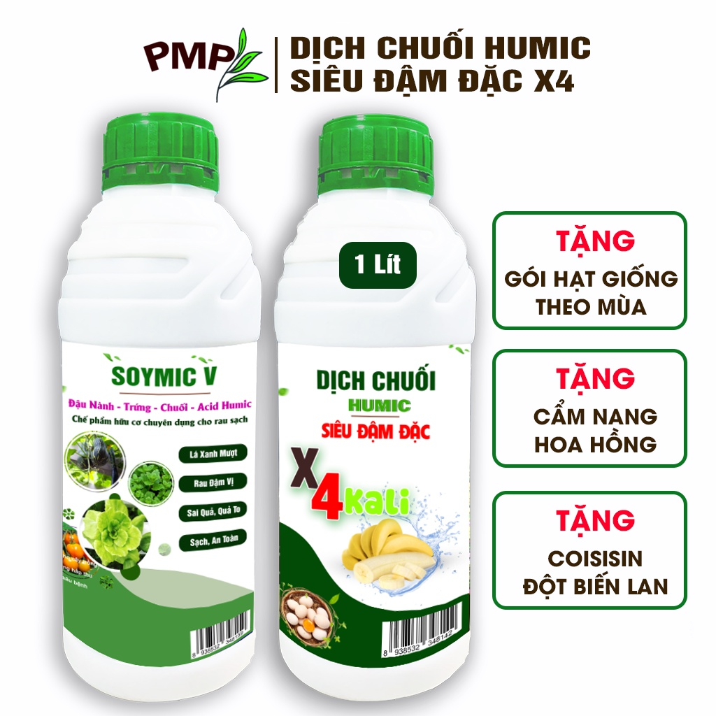 Combo Phân Đậu Nành SOYMIC V & Dịch Chuối Humic PMP Bộ Hữu Cơ Vi Sinh Chuyên Dùng Cho Rau Sạch