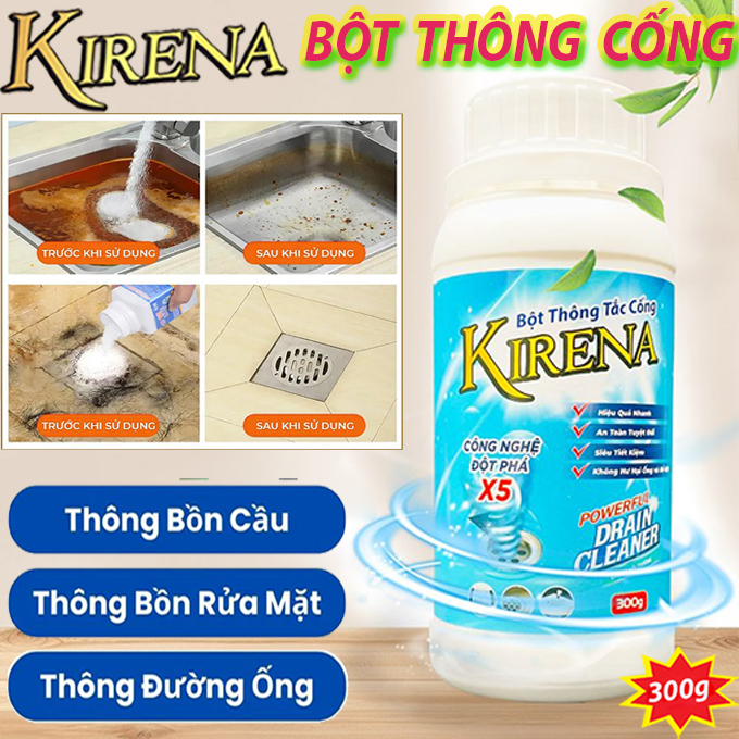 Lọ Bột Thông Cống Thông Bồn Cầu Đường Ống KIRENA 300g Tránh Tắc Nghẽn Vệ Sinh Đường Ống Nước