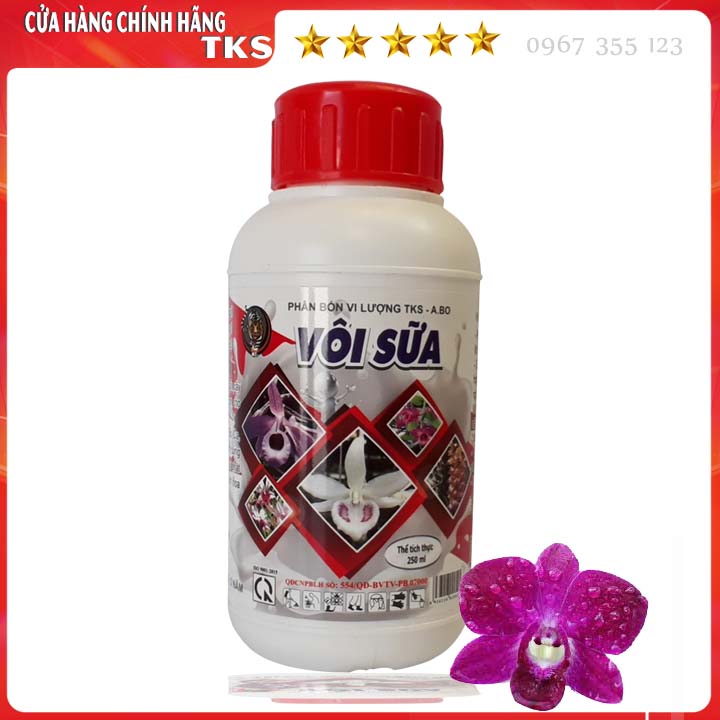 Phân Bón Vi Lượng VÔI SỮA TKS: Ổn Định pH Đất, Hạ Phèn Nhanh, Làm Lành Và Khô Nhanh Vết Bệnh, Rửa Vường, Diệt Khuẩn Bảo Vệ Cây Trồng - Chai 250 ml