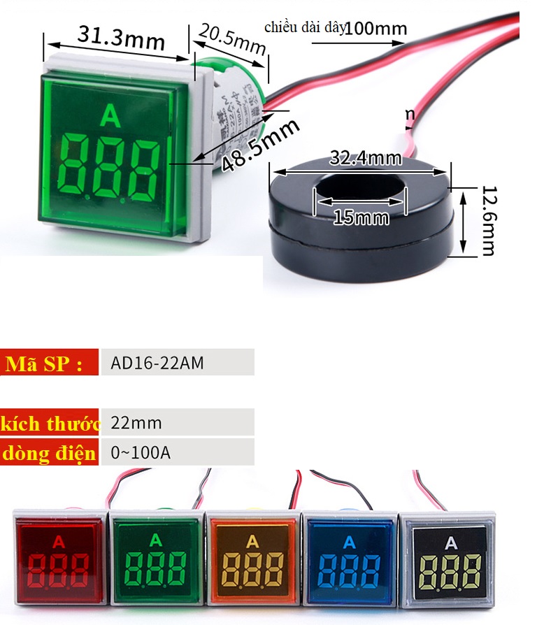 Đèn led hiển thị vôn - ampe phi 22mm