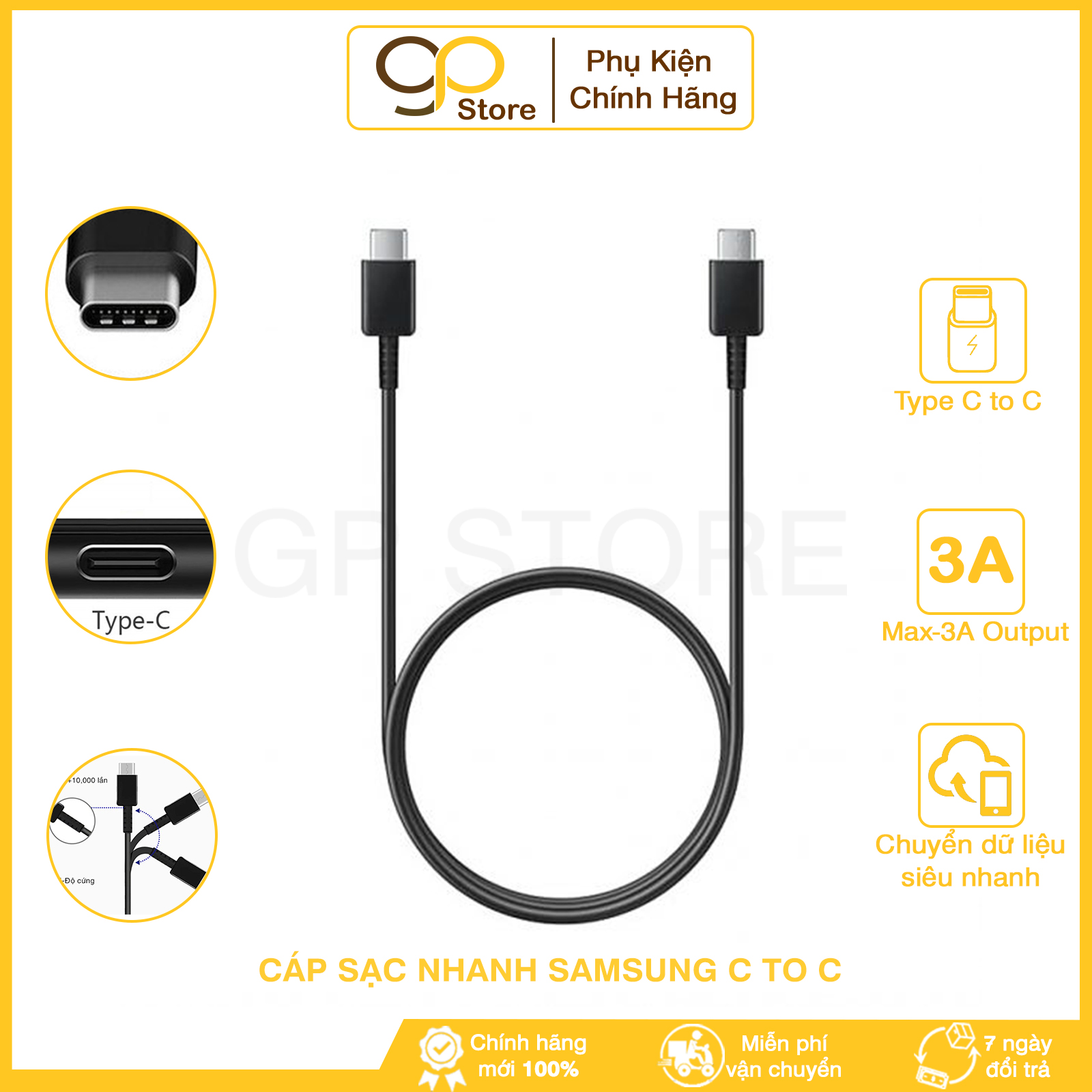 Cáp sạc samsung type c to c cho note 10,note 20,s20 dài 1m chính hãng | bảo hành 6 tháng
