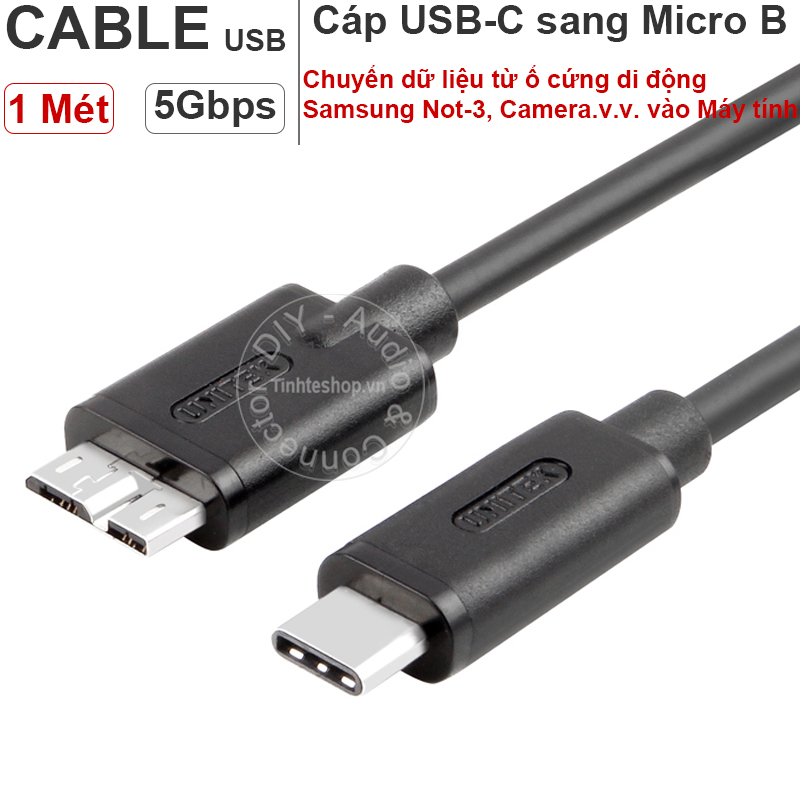 Dây cáp chuyển usb type-c 3.1 sang usb 3.0 micro b cho ss not 3 hdd box ổ cứng di động 1 mét unitek y-c475bk