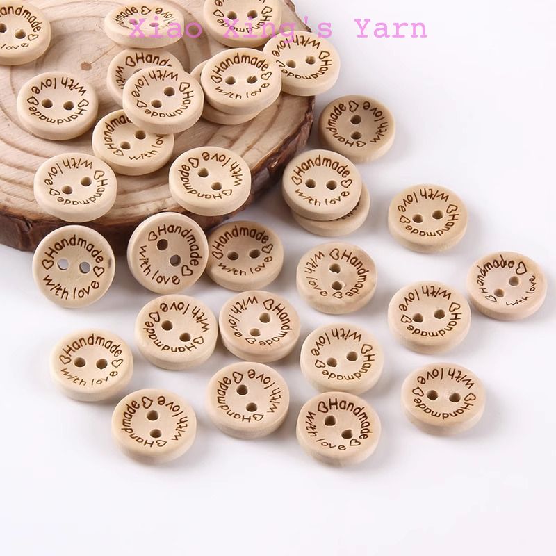 Nút gỗ tròn Handmade with love lỗ 15mm làm đồ handmade thủ công | Xiaoxingyarn