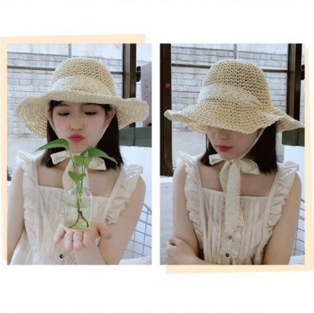 Mũ cói tiểu thư đi biển thắt nơ sang chảnh
