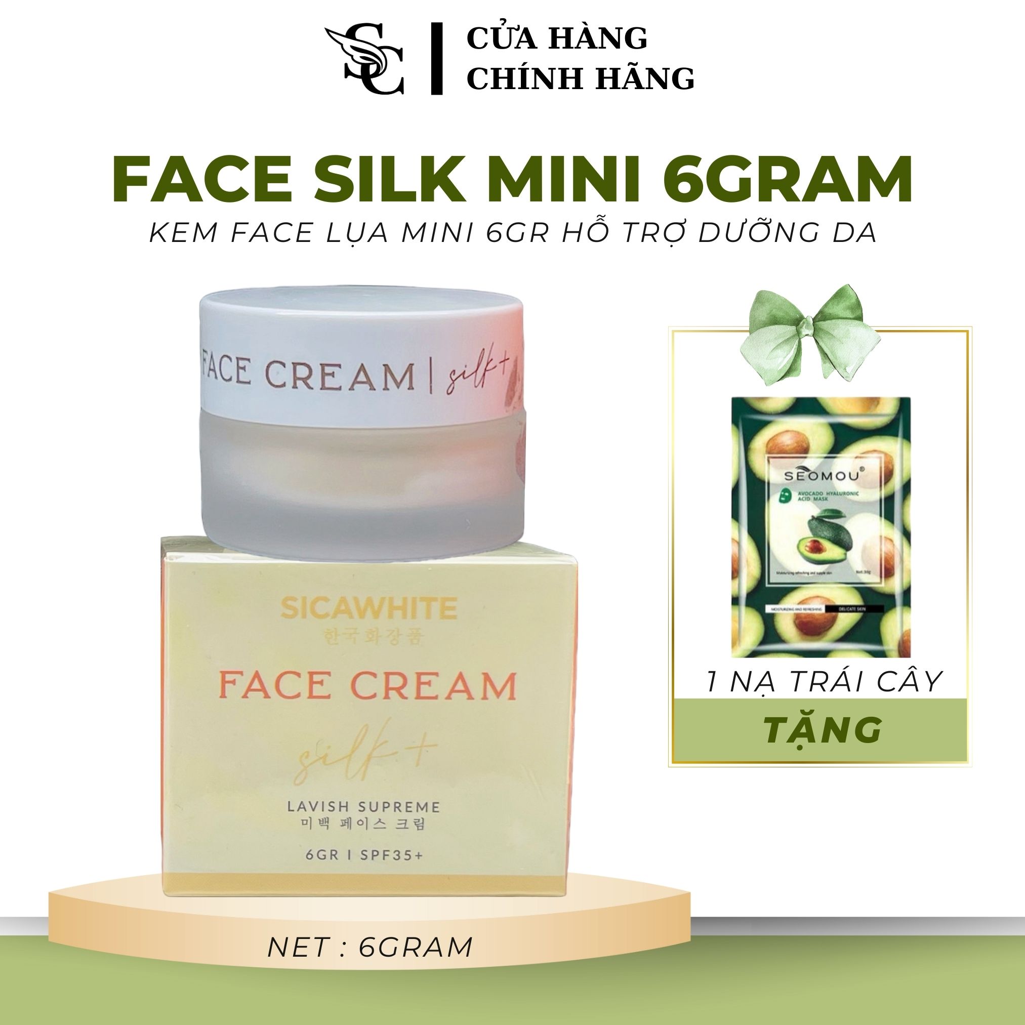 Kem face Lụa Mini 6Gram - Face Lụa dưỡng da tinh chất cá tằm vàng, face Silk sica white