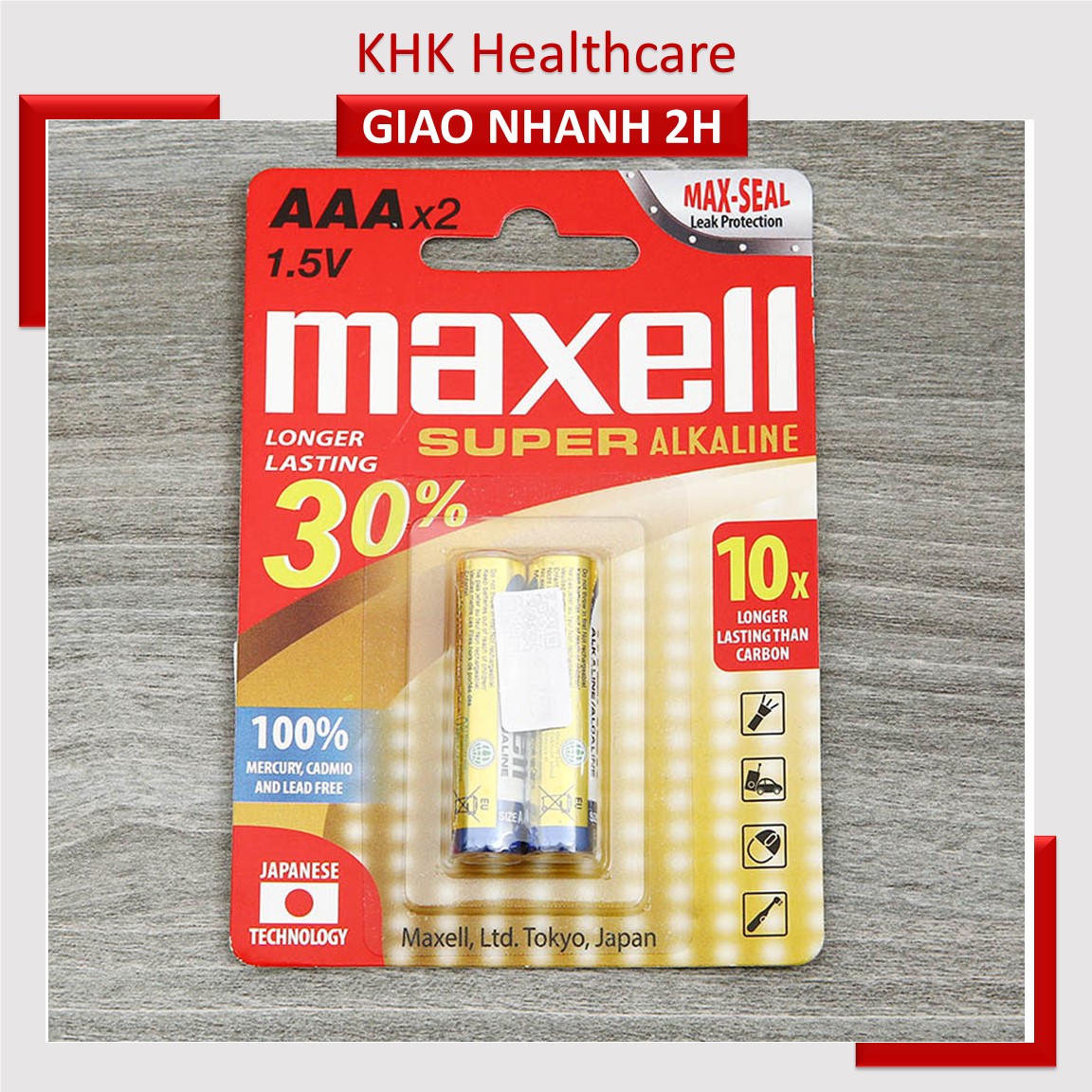 Vỉ 2 viên pin AAA Maxel Alkaline dùng cho máy đo huyết áp cổ tay