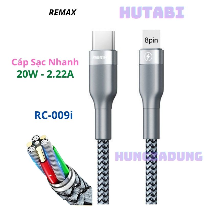 Remax cáp sạc nhanh remax rc-009 pd 20w type-c to lightning dùng cho củ sạc pd