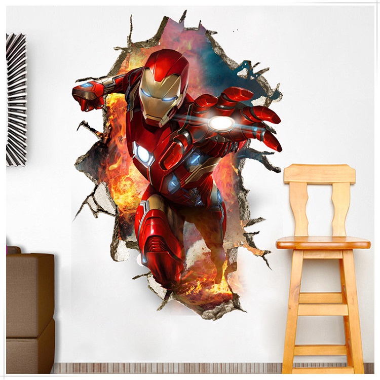 Decal 3D Iron man - decal dán tường người sắt siêu anh hùng Marvel biệt đội báo thù Avengers - AmyShop