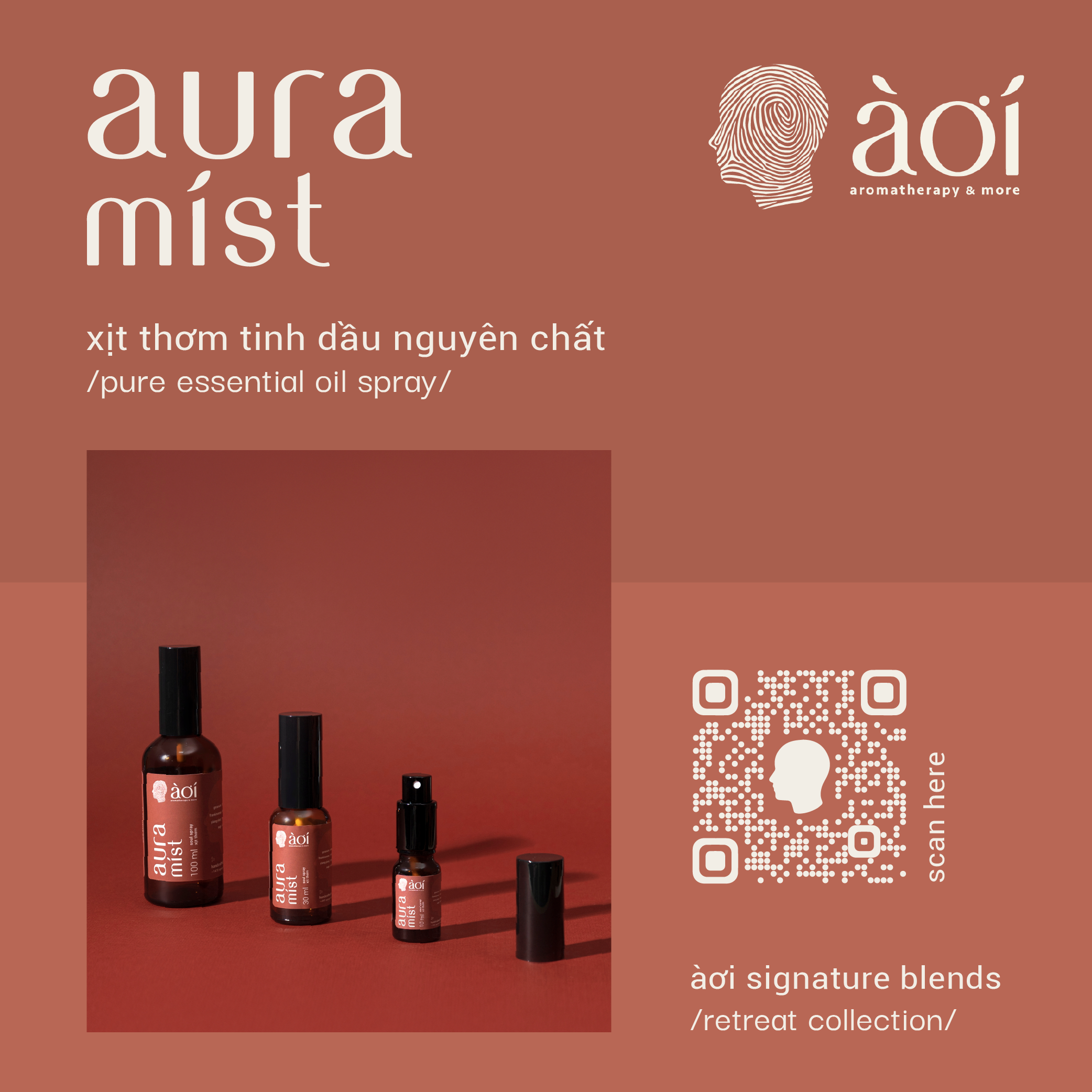 Xịt thơm tinh dầu thiên nhiên aura mist | soul spray pure essential oil blend by àơi | àơi signature blend - aura mist in /retreat/ collection