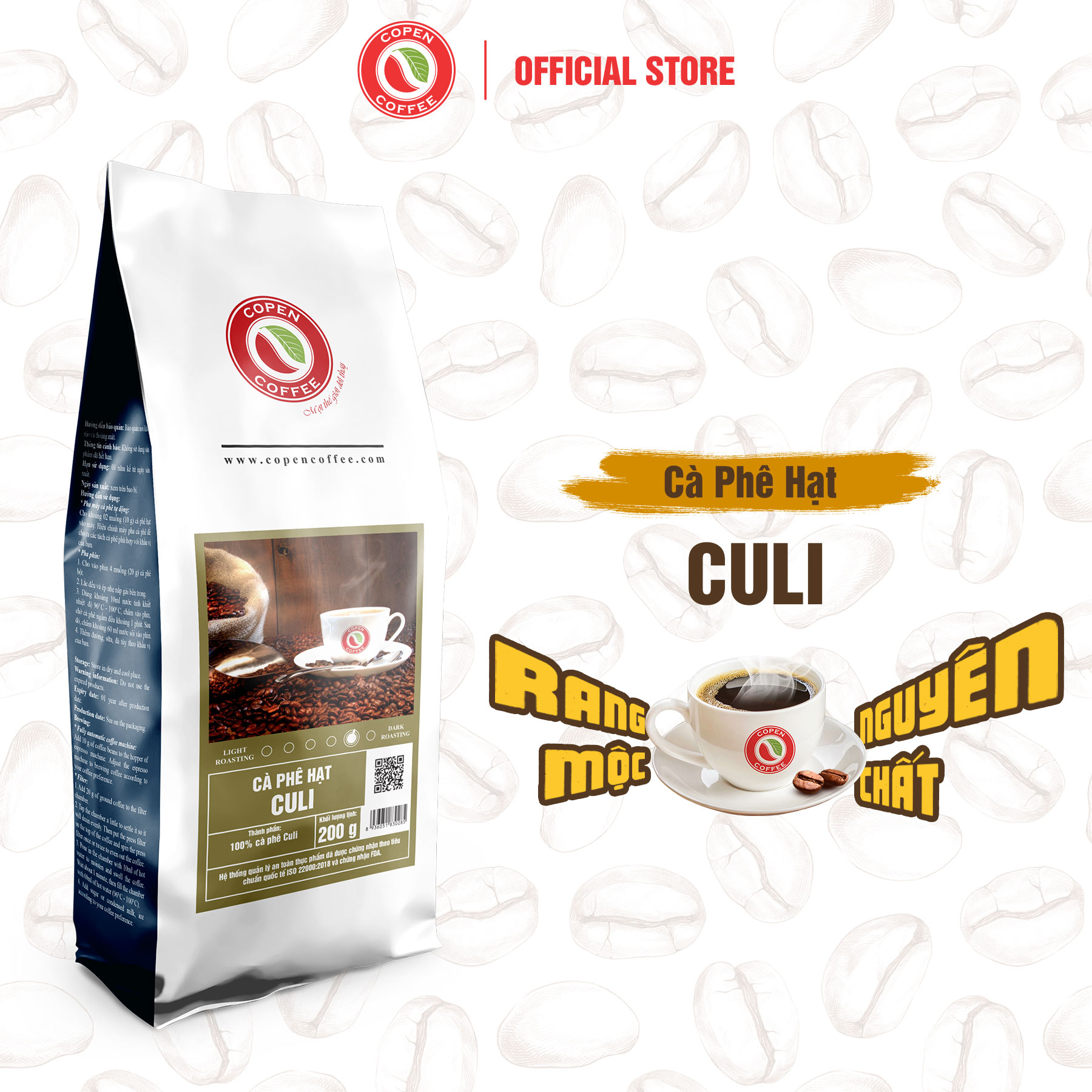  Cà phê hạt Culi gói 200g  ST  - Rang mộc nguyên chất - Đắng mạnh mẽ thơm nồng hậu vị sâu - Pha máy pha phin - Copen Coffee 