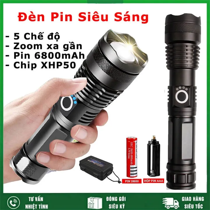 Đèn pin cầm tay siêu sáng, đèn pin siêu sáng XP50. Đèn pin chiếu xa công nghệ nhật bản, đèn pin quân đội Mỹ