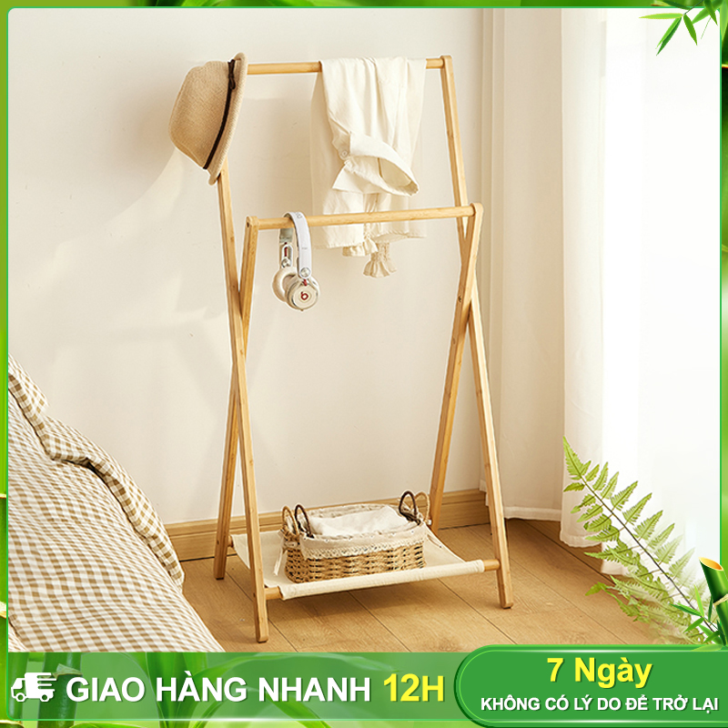 BOHO Kệ Treo Quần áo đôi   Giá Tre Quần áo  Tre Khăn Gỗ Tre Nhập Khẩu Chắc Chắc  di Chuyển Tiện Lợi