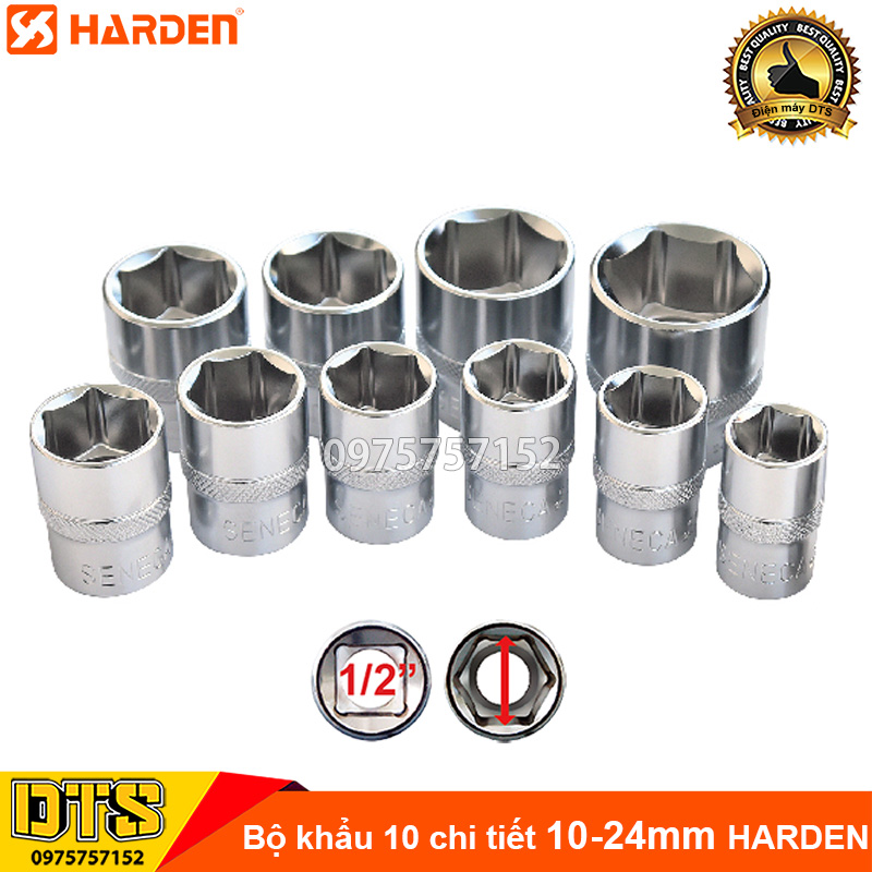 Bộ 10 đầu khẩu ngắn 10-24mm 6 cạnh 1/2 Inch cao cấp HARDEN, KAPUSI thép Nhật CR-V độ cứng 60HRC, đầu tuýp 1/2 chuyên nghiệp, vặn bulong, ốc vít, phù hợp cần tuýp tự động, cần tuýp trượt, cần tuýp lắc léo, cần tuýp L