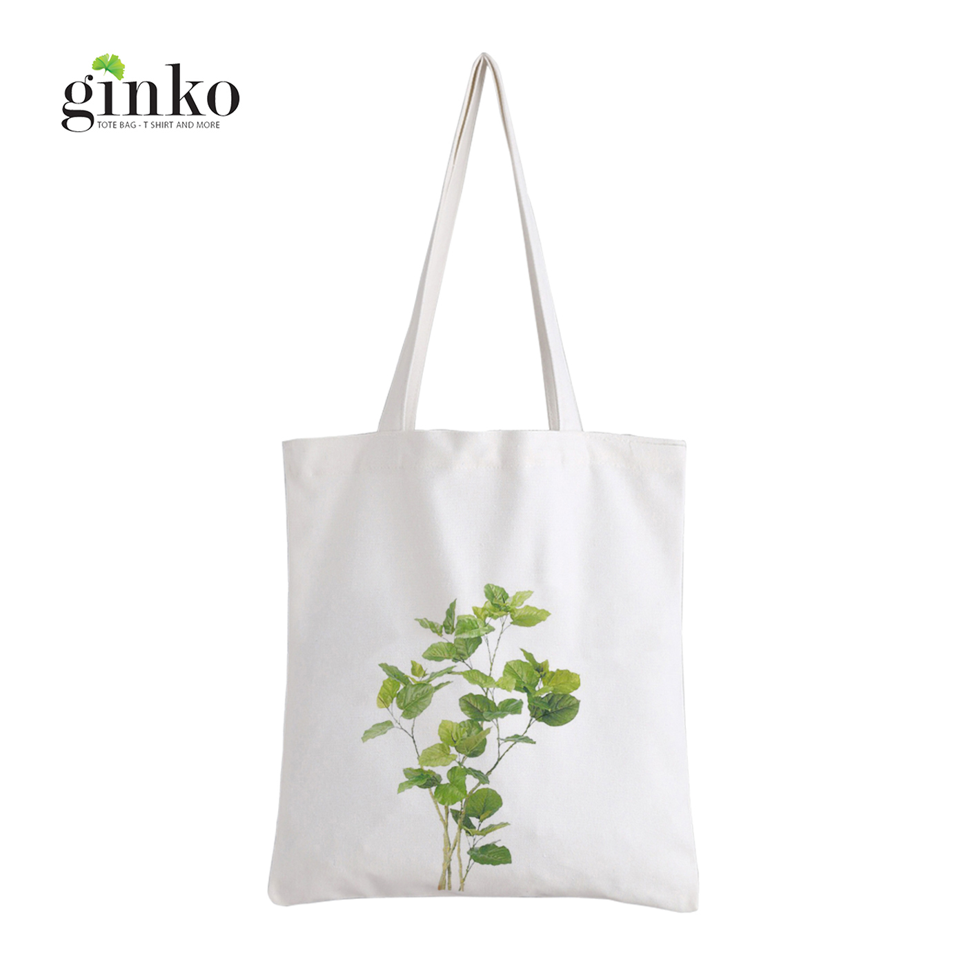 Túi Vải Tote GINKO Kiểu Basic Dây Kéo In Hình cây Thạch Nam Nhật Bản G52