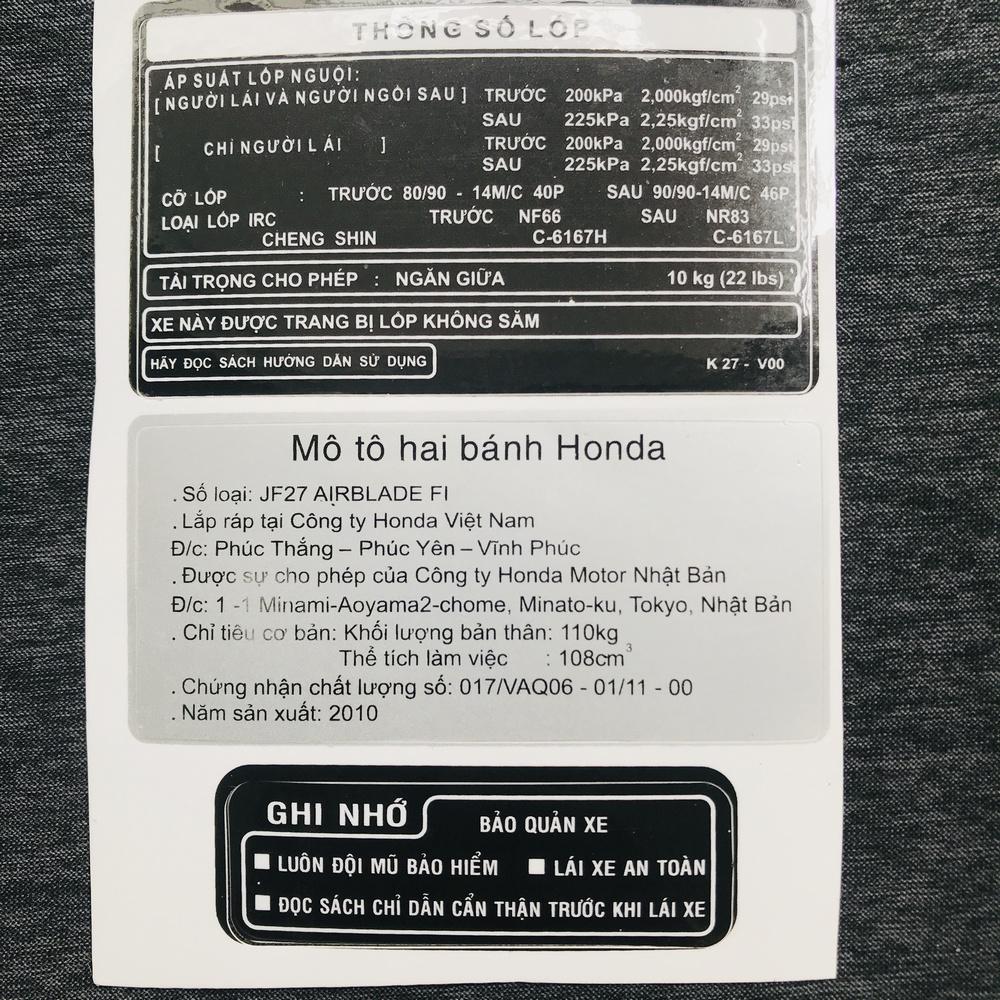 [HCM][BAO ĐỔI TRẢ] BỘ TEM THÔNG SỐ NHƯ ZIN CHO HONDA AIR BLADE VIỆT(ĐỦ THÔNG SỐ)