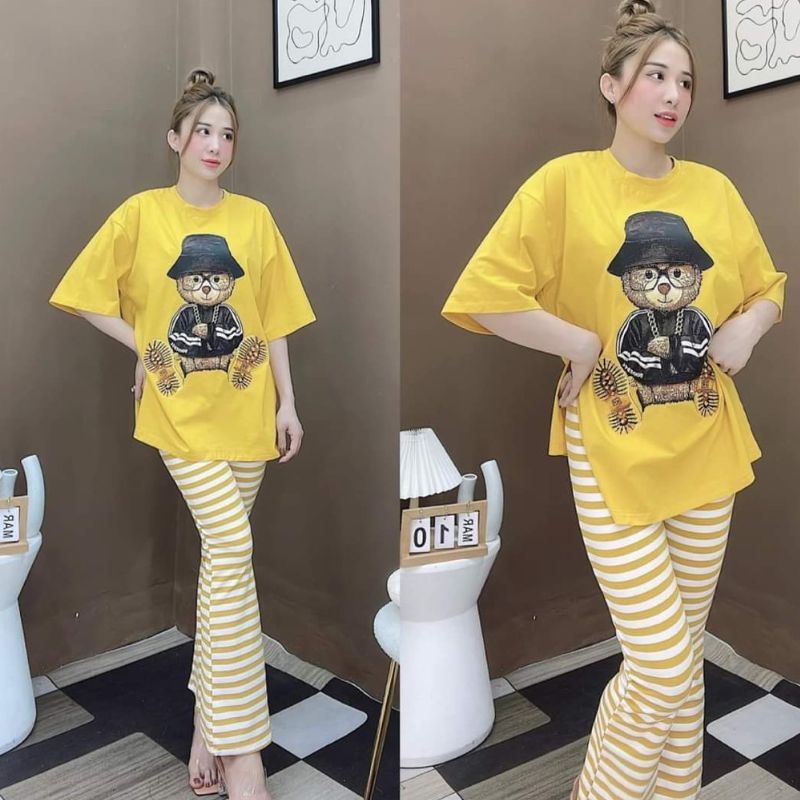 Đồ bộ nữ quần ống loe nữ cạp cao bigsize ESHOP quần thun gân len tăm cotton form rộng tay lửng co giãn đẹp DB35