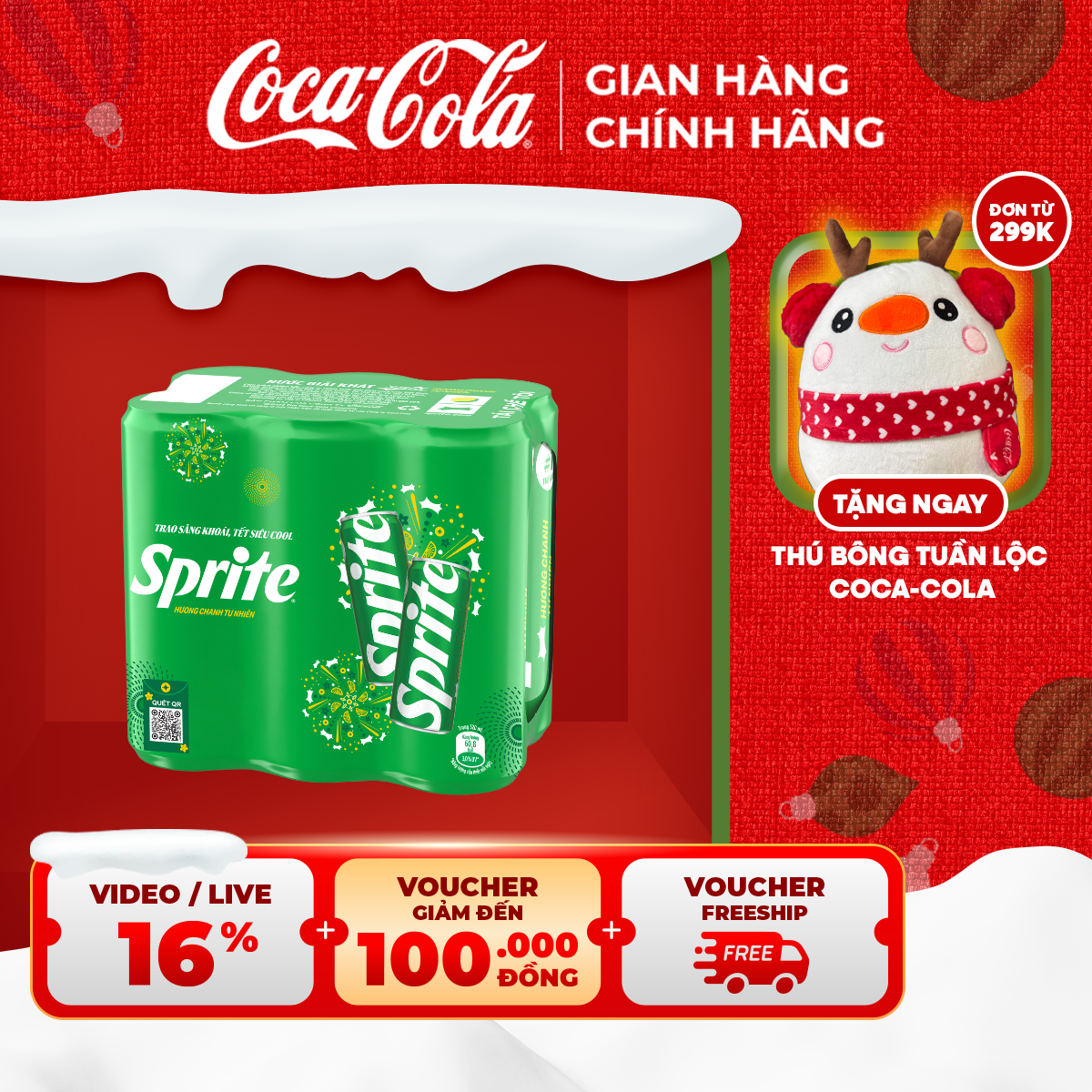 HOẢ TỐC HCM Lốc 6 Lon Nước Ngọt Giải Khát Có Gas Sprite Hương Chanh 320ml Lon Sale 15.12 Coca-Cola Chính Hãng_LD