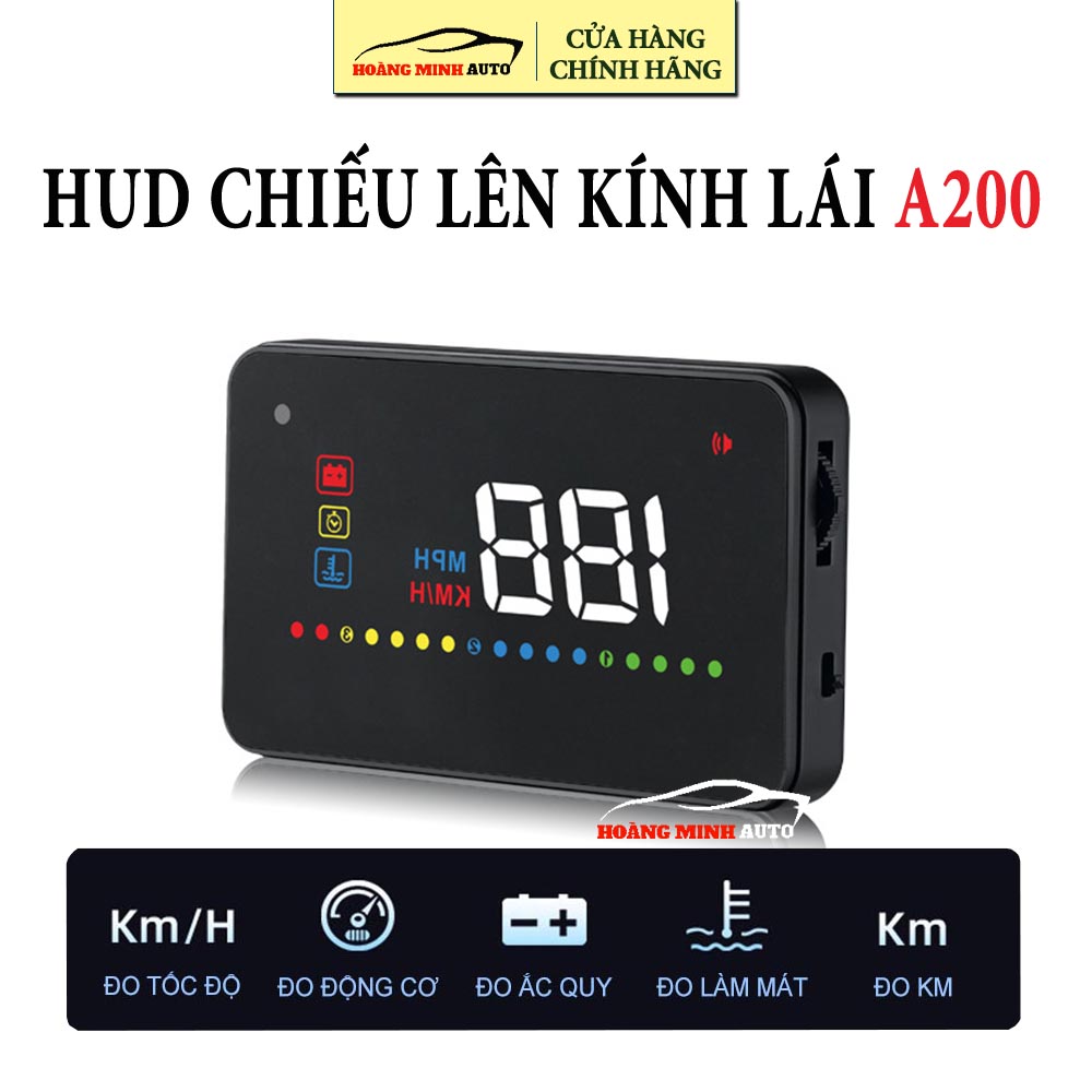 Hud hiển thị tốc độ xe ô tô và cảnh báo A200 - tặng kèm dây cable OBD2