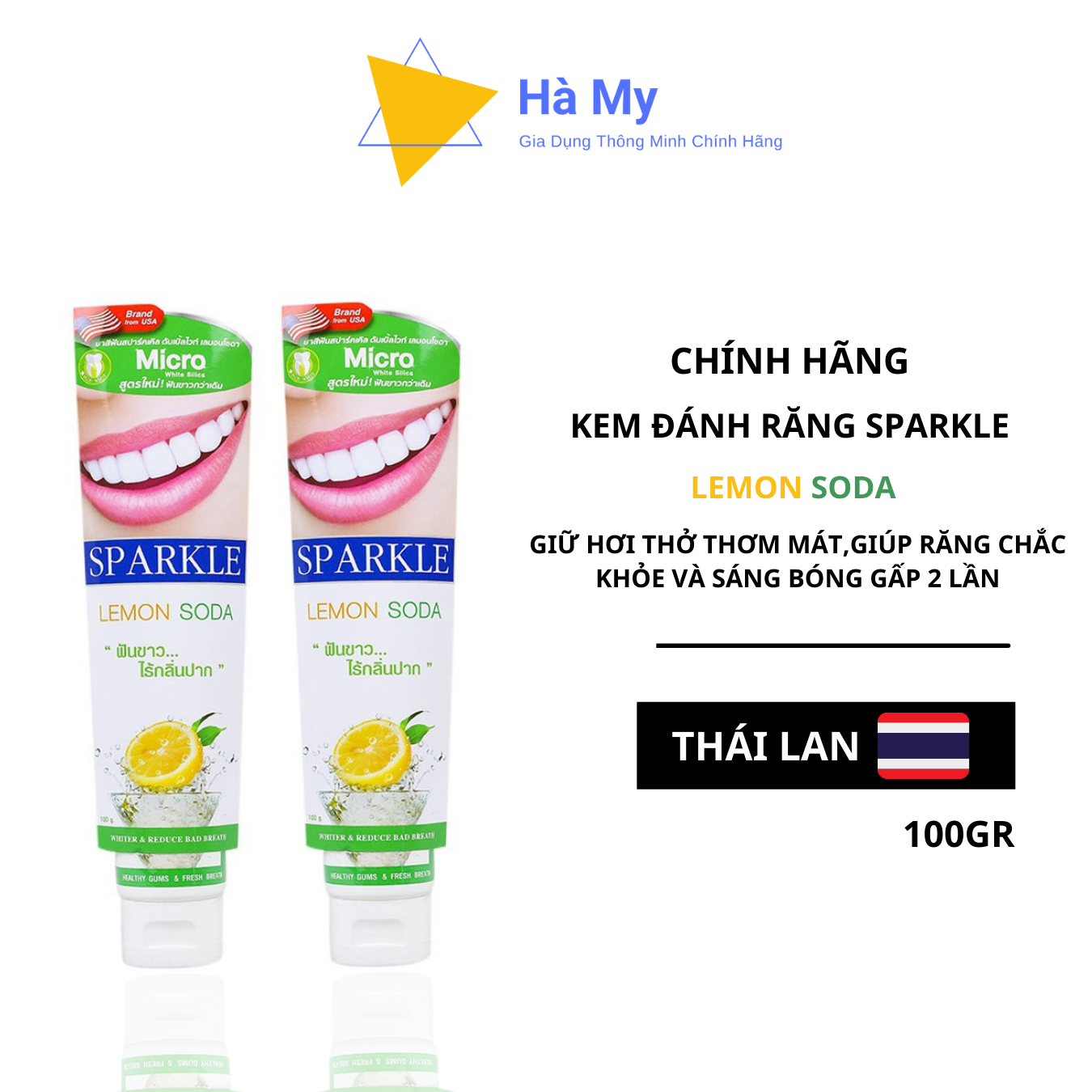 Kem đánh răng thái lan sparkle lemon soda 100gr cho hơi thở thơm mát